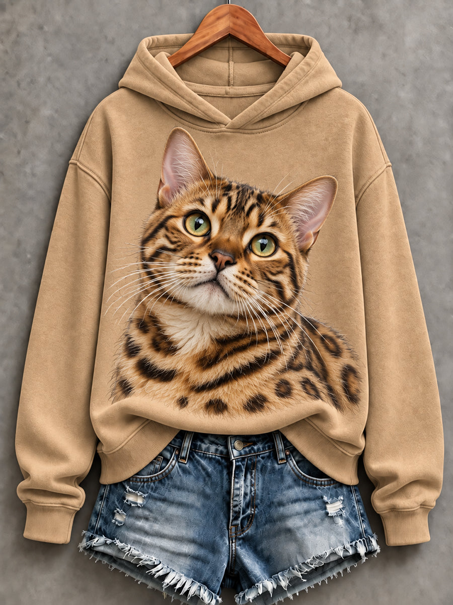 Kvinnors söta bengalska katt Skriv ut bekväm Hoodie.