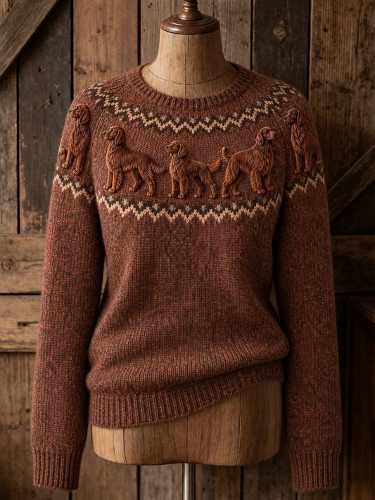 Women's Vintage Irish Setter Dogs Yoke Isle Print crew neck sweater