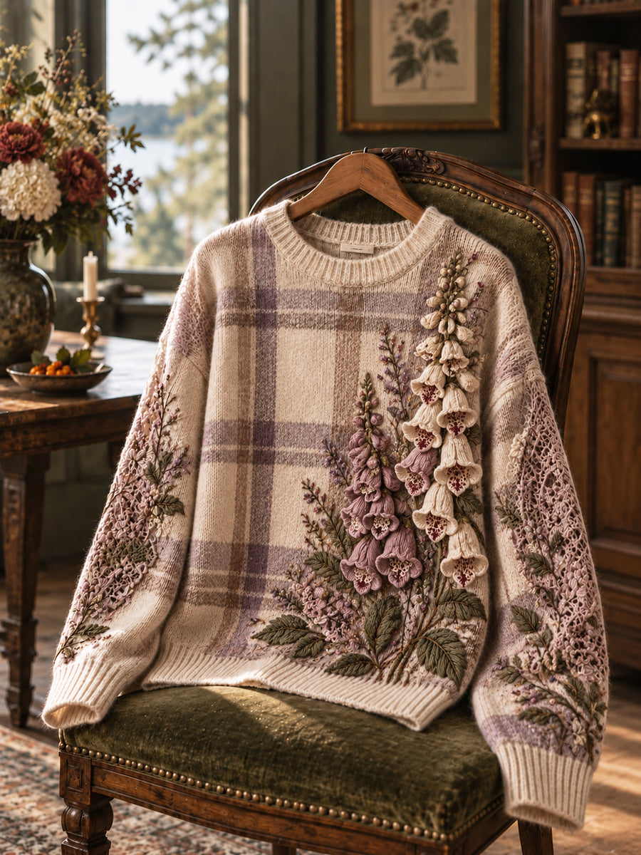 Kvinnors Retro Floral Runkade besättning-hals pulloverna