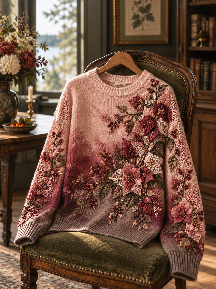 Kvinnor Retro blomster gradient rund hals pullovere