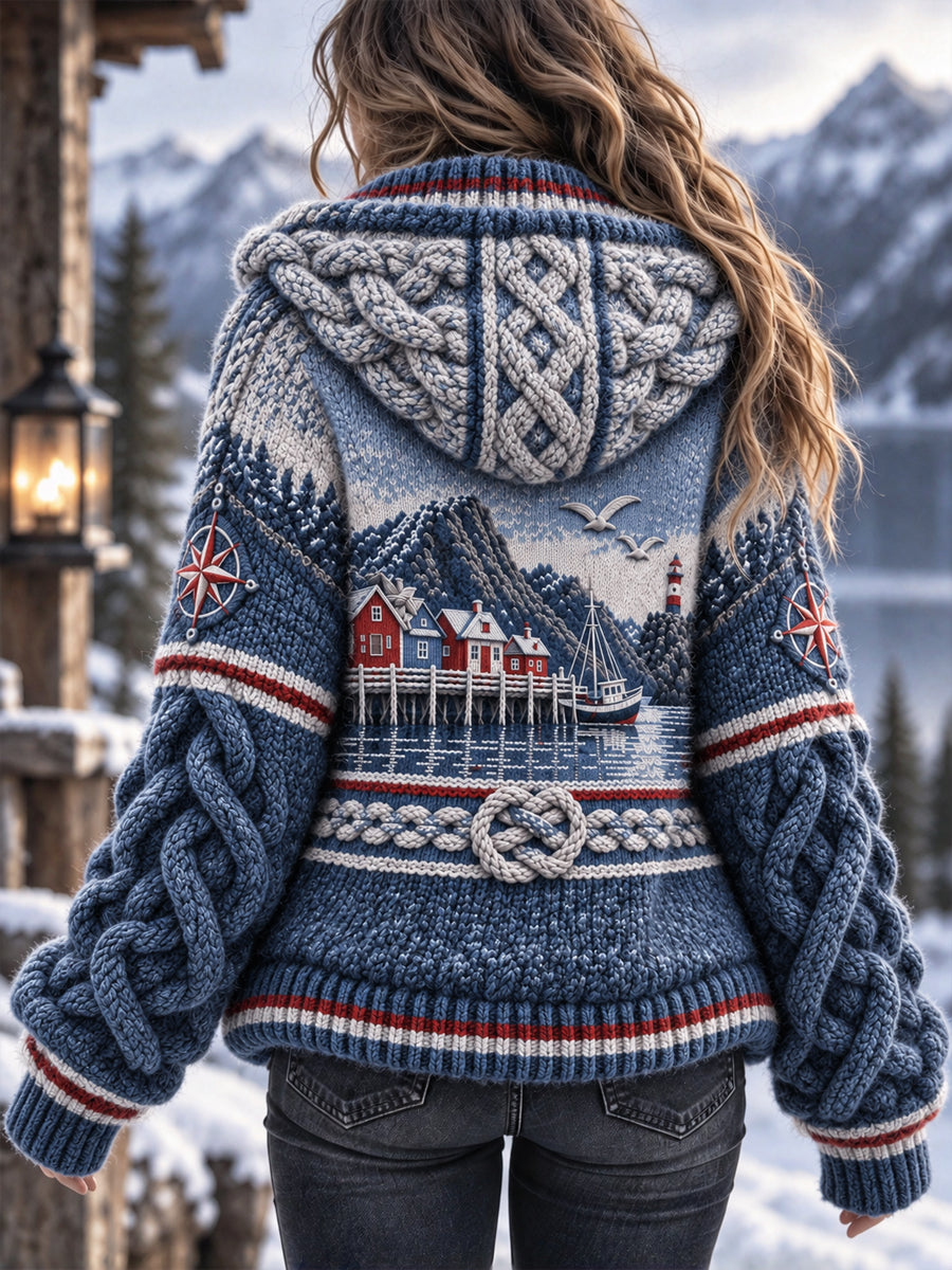 Kvinnor Retro Nordiska kustnära Inspirerade Casual Hooded Jacka
