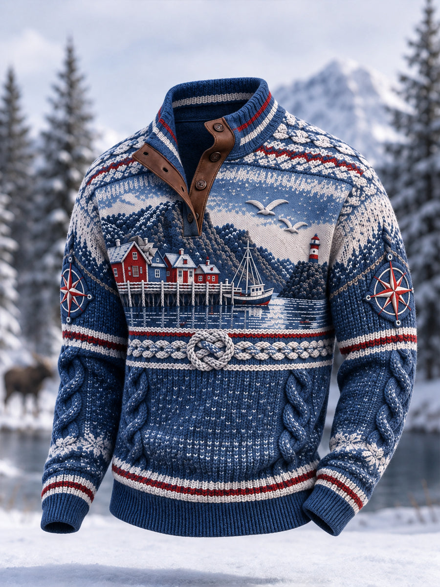 Retro Nordic kust-Inspirerad Casual Stand-Up Krage Sweatshirt