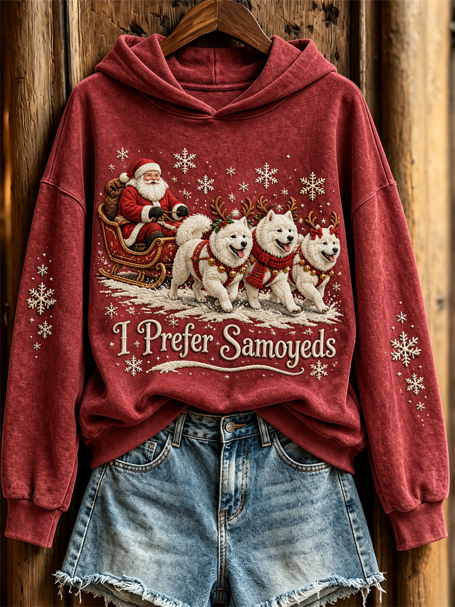Kvinnors jul jag föredrar Samojeder Jultomten & Hundar Skriv ut Hoodie.