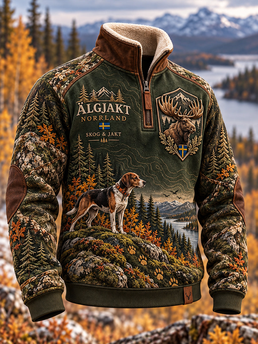 Herrtröja med halvdragkedja för älgjakt i Sverige, fodrad med fleece