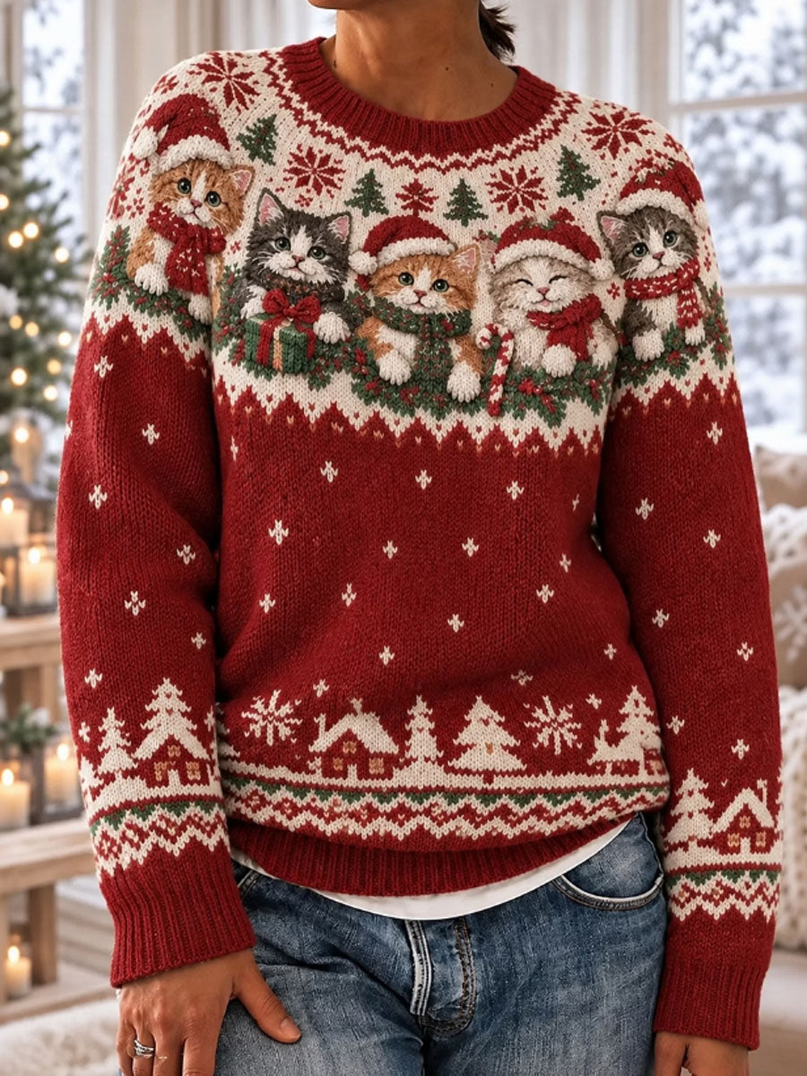 Kvinnors jul katt Print Casual Tröjar