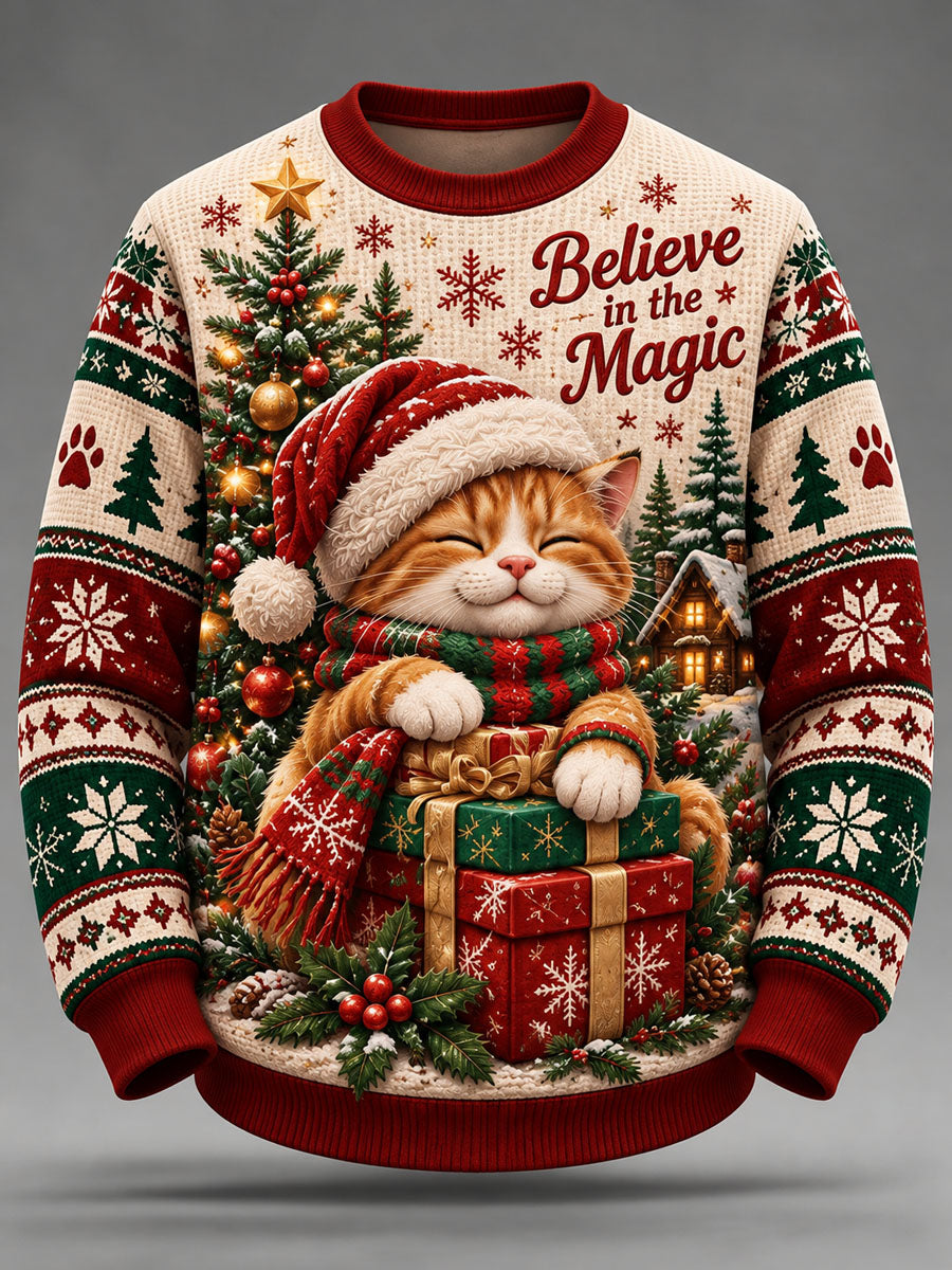 Mäns jul katt Print Casual Sweatshirt