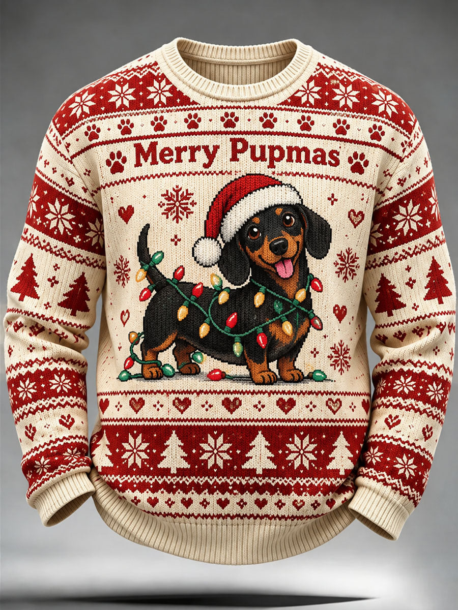 Mäns jul Dachhund Print Casual Sweatshirt