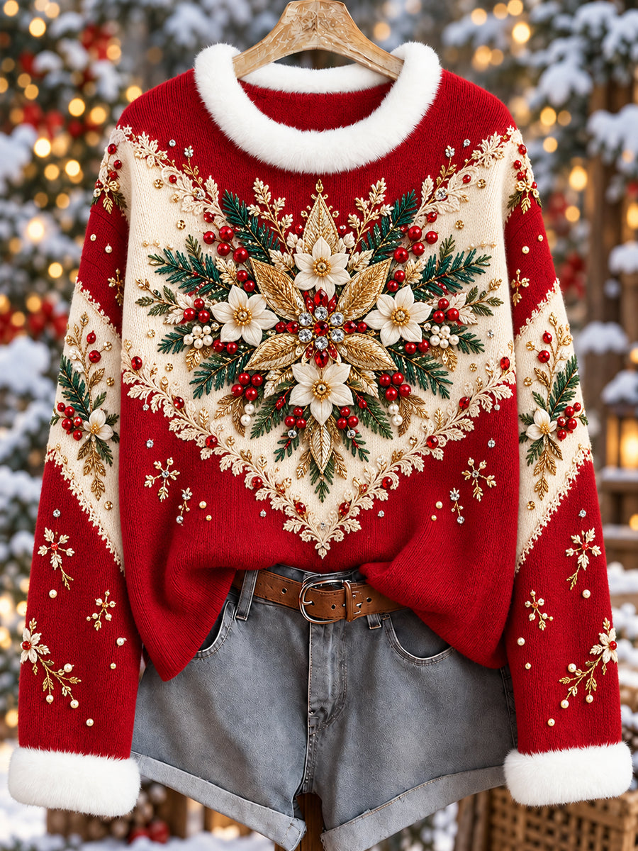Kvinnor Retro Floral Christmas-tema Patchwork Sweatshirt