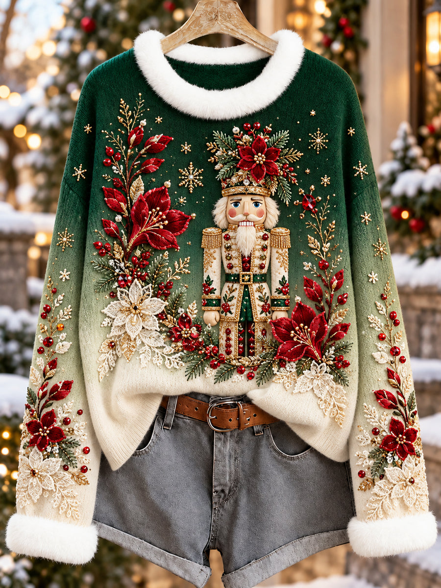 Kvinnor Retro Floral Jul-tema gradient Sweatshirt