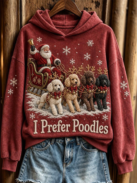 Damer Jul Jag Föredrar Pudlar Tomten & Hundar Tryckt Hoodie