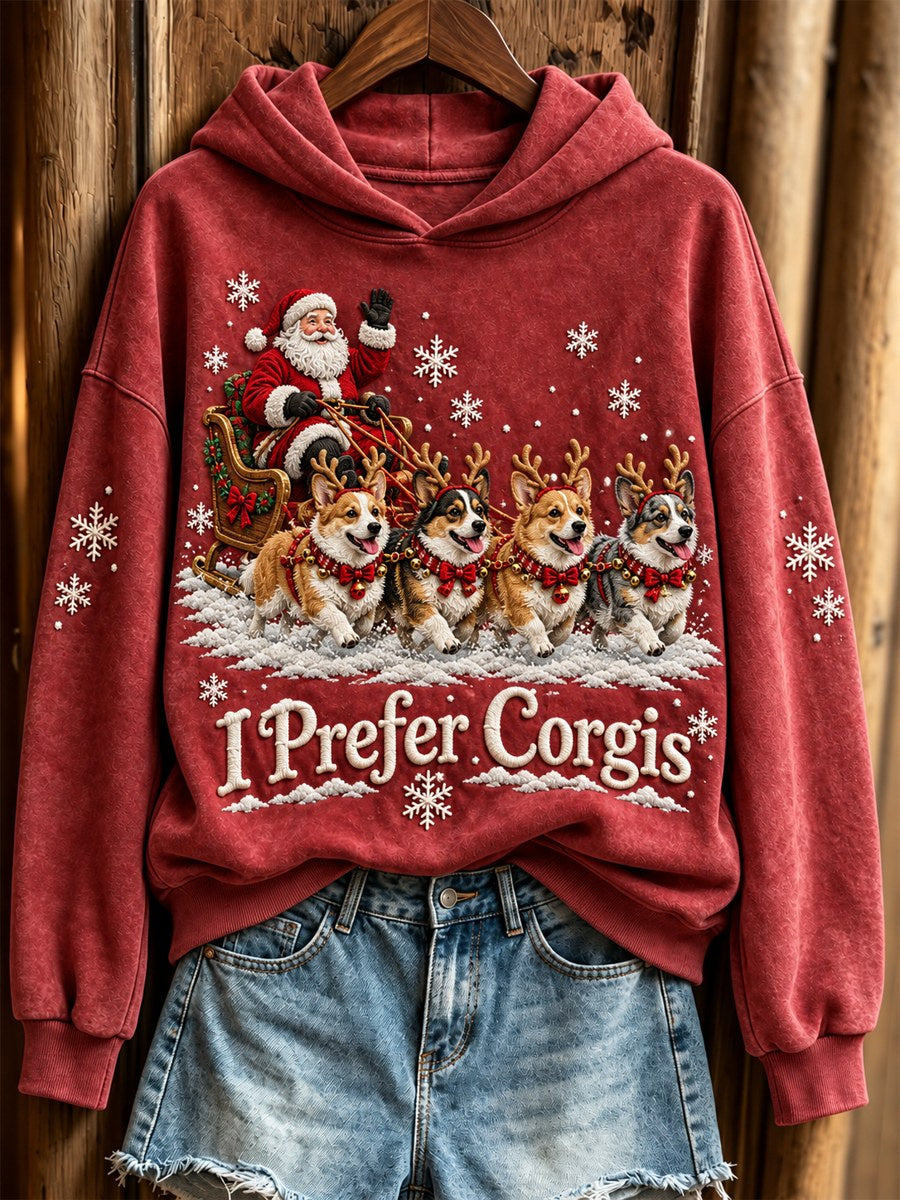 Damtröja med julmotiv – Jag föredrar corgis, jultomte och hundar