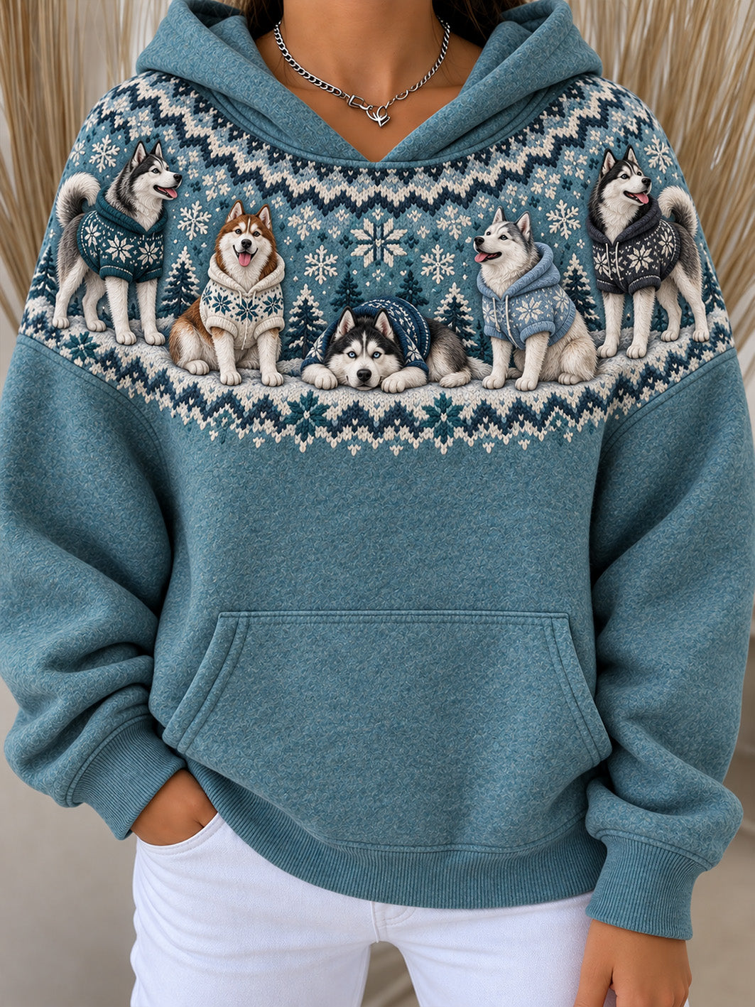 Kvinnors sibiriska Husky hundar Mönster Design Casual Hoodie Design.