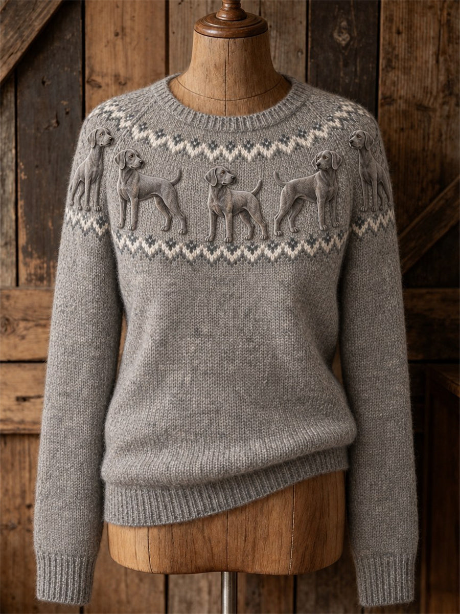 Kvinnors Vintage Weimaraner hundar Yoke Isle Print besättning hals tröjar