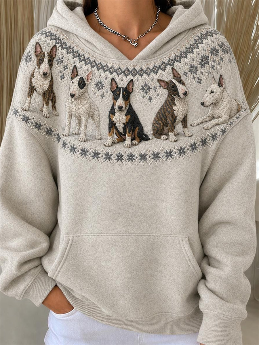Kvinnors Vintage Tjur Terrier hundar Yoke Isle Mönster Skriv ut huvat