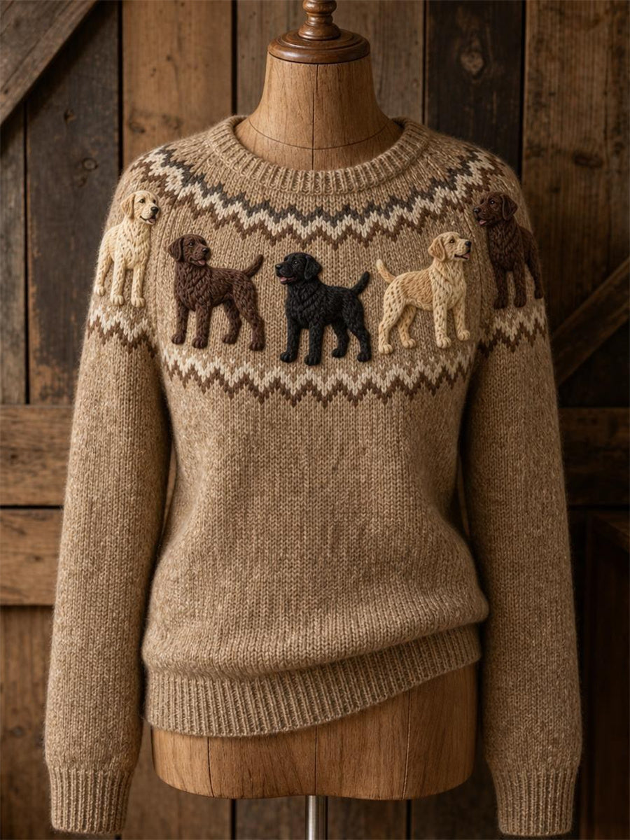 Kvinnors Vintage Labrador hundar Yoke Isle Print besättning hals tröjar