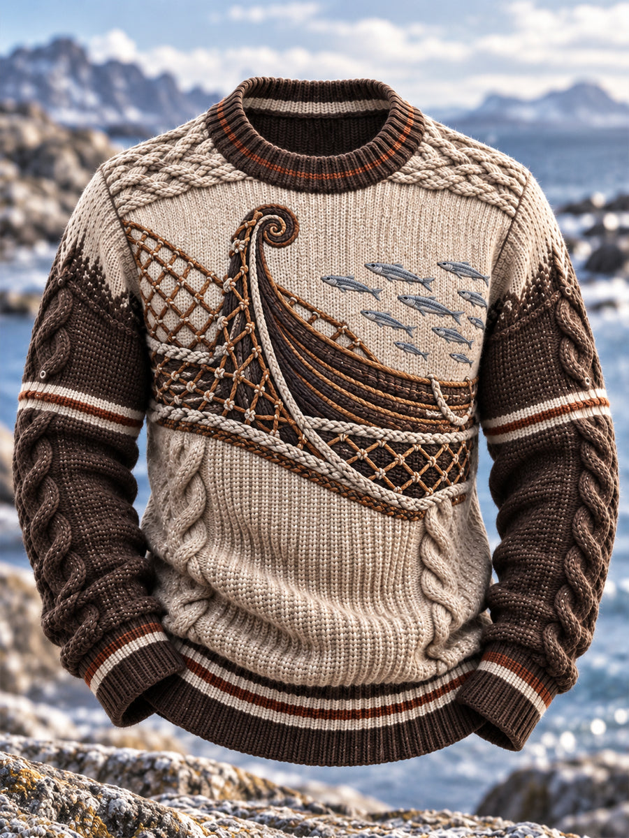 Retro Nordisk kustkultur Fiskebåt Konstnärlig sweathirt
