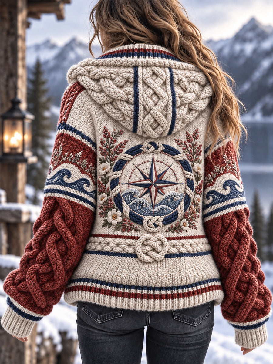 Kvinnors Retro Nordic Kustkultur Kompass Hoodie