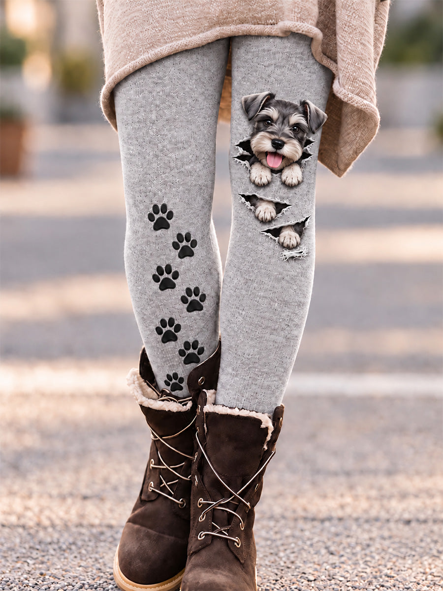 Kvinnors söta hund utskrift Velvet Leggings