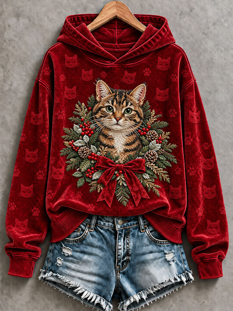 Kvinnors jul Tabby katt utskrift Hoodie.