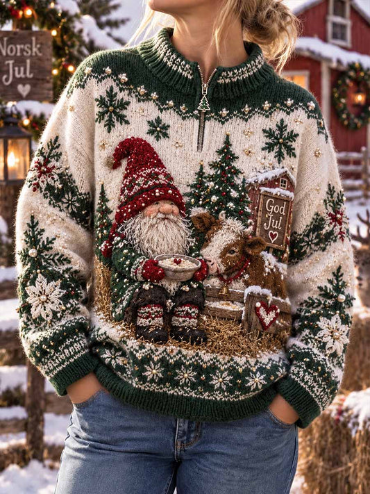 Kvinnorska Traditionella Jul mönster Tryckt sweathirt