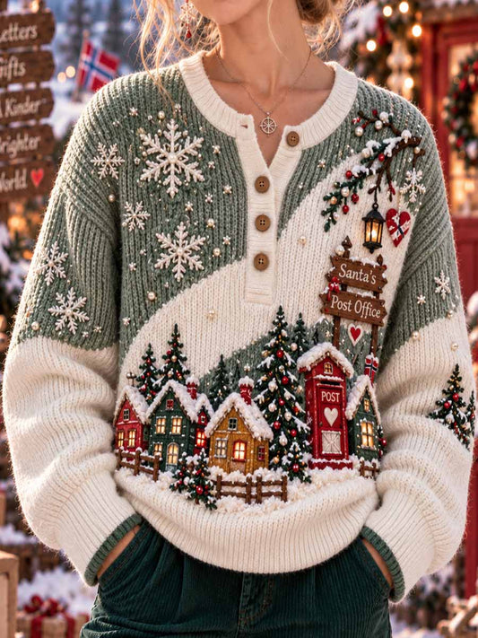 Kvinnors jul vinter stuga Print Sweatshirt