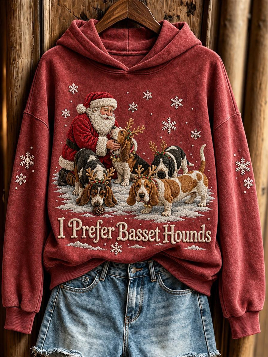 Kvinnors jul jag föredrar Basset Hounds Jultomten & Hundar Skriv ut Hoodie.