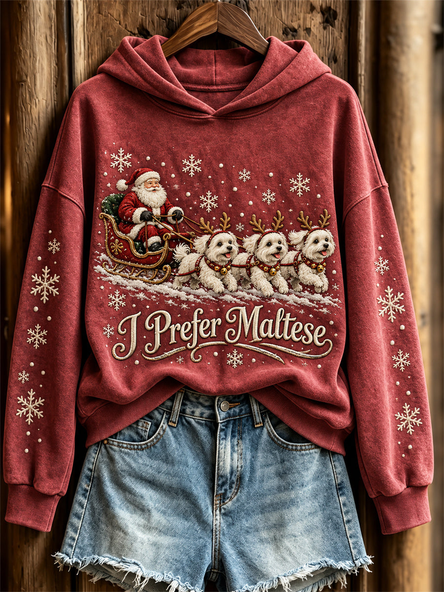 Kvinnors jul jag föredrar maltesiska jultomte & hundar Skriv ut Hoodie.