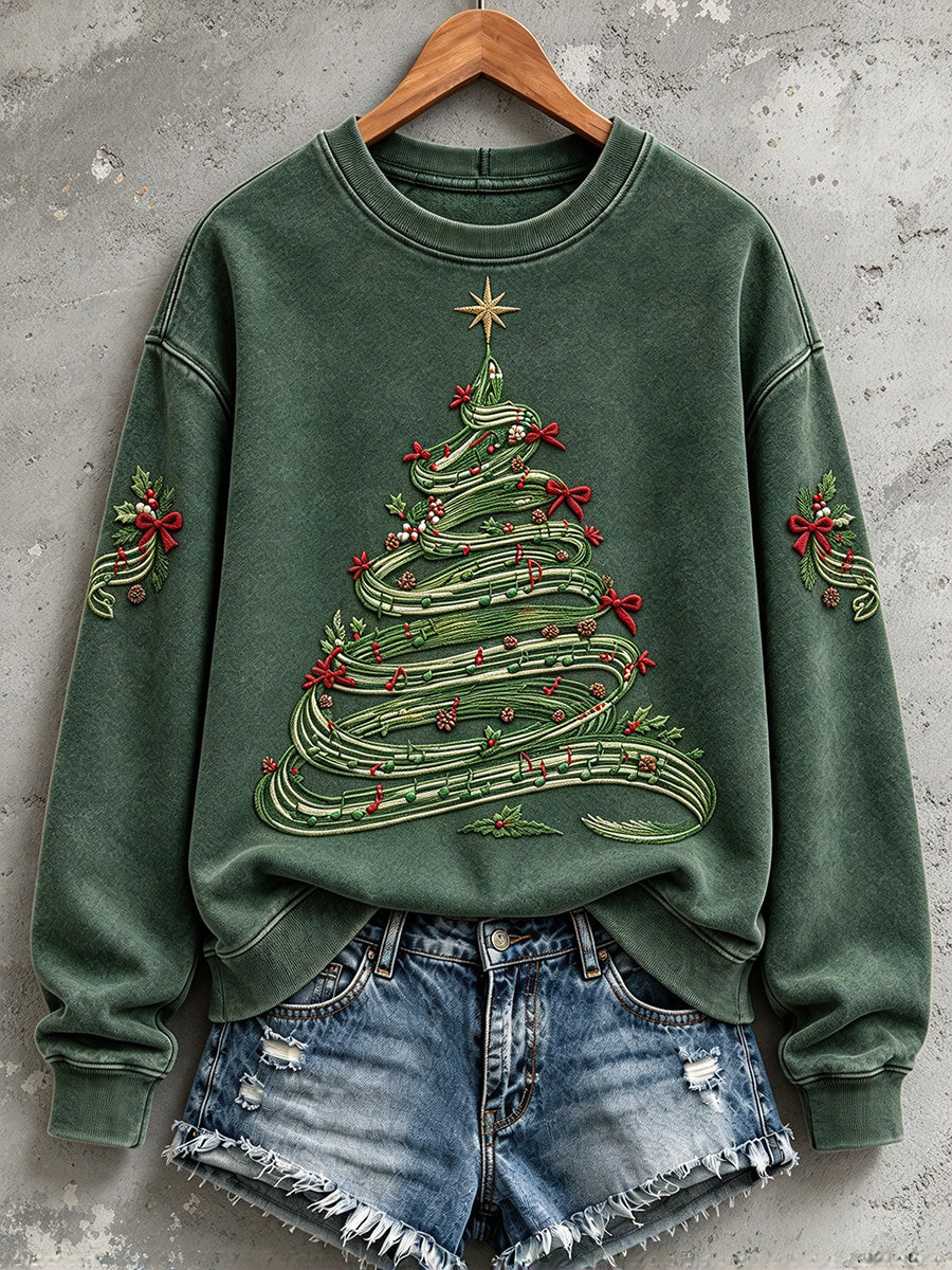 Kvinnors Vintage Musikal Noter Julgran Skriv ut Sweatshirt