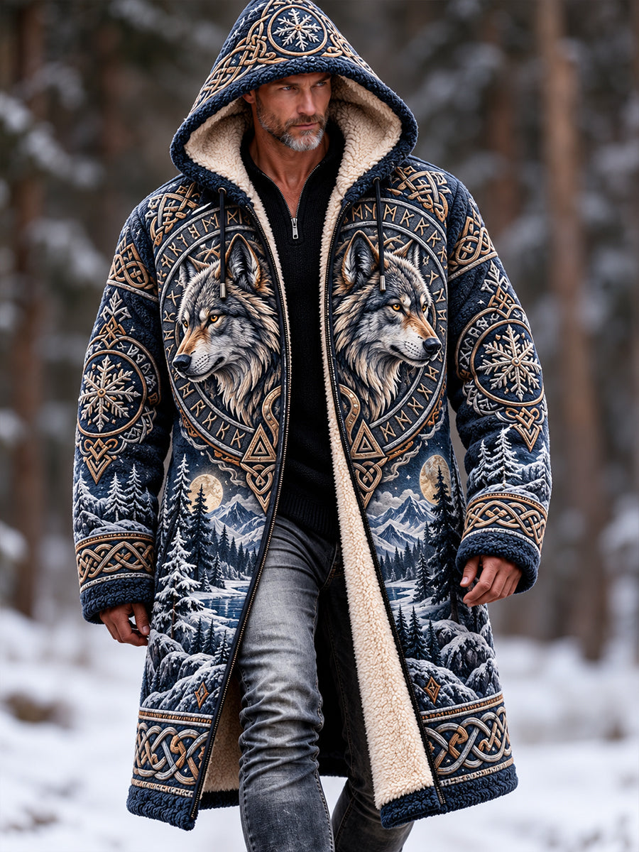 Herrtröja med nordiska skogsdjur, fodrad med fleece