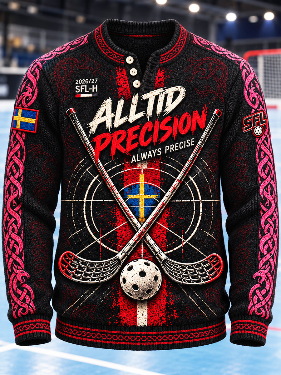 Herrtröja i svensk IBF Falun-stil med tryckt logotyp, avslappnad sporttröja för inomhussport