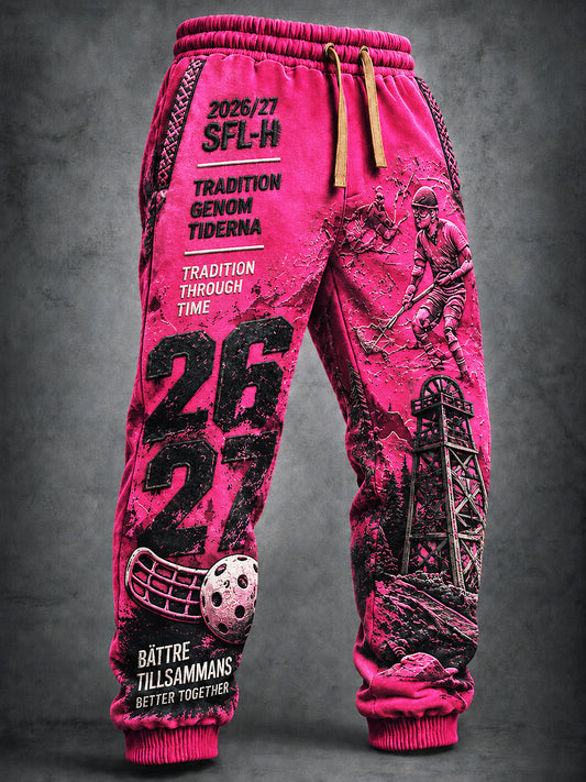 Herrkläder Rosa Svenska Innebandy IBF Falun Graffiti-tryck Casual Sportbyxor