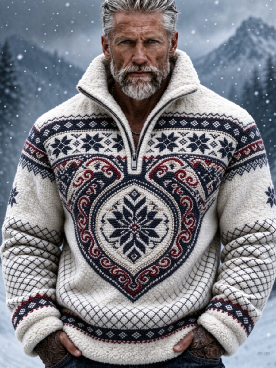 Herrtröja i nordisk Fair Isle-stil med geometrisk snöflingemönstrad design, flanell