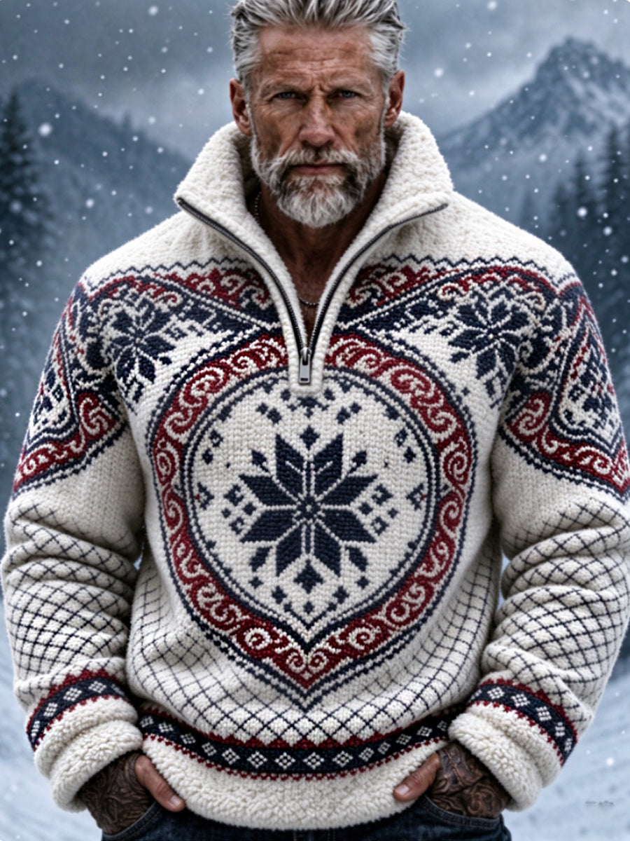Herrtröja i nordisk Fair Isle-stil med geometrisk snöflingemönstrad design, flanell