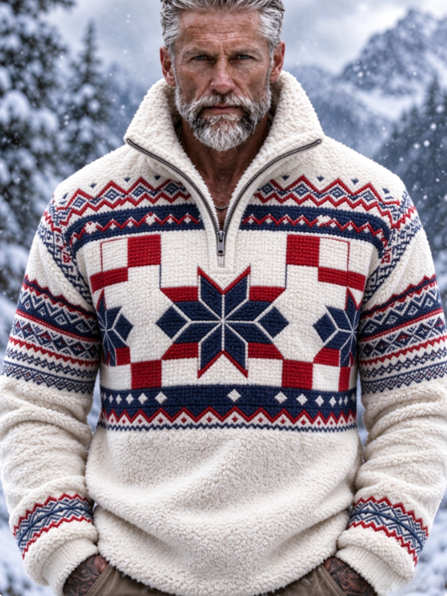 Herrtröja i nordisk Fair Isle-stil med geometrisk snöflingemönstrad design, flanell