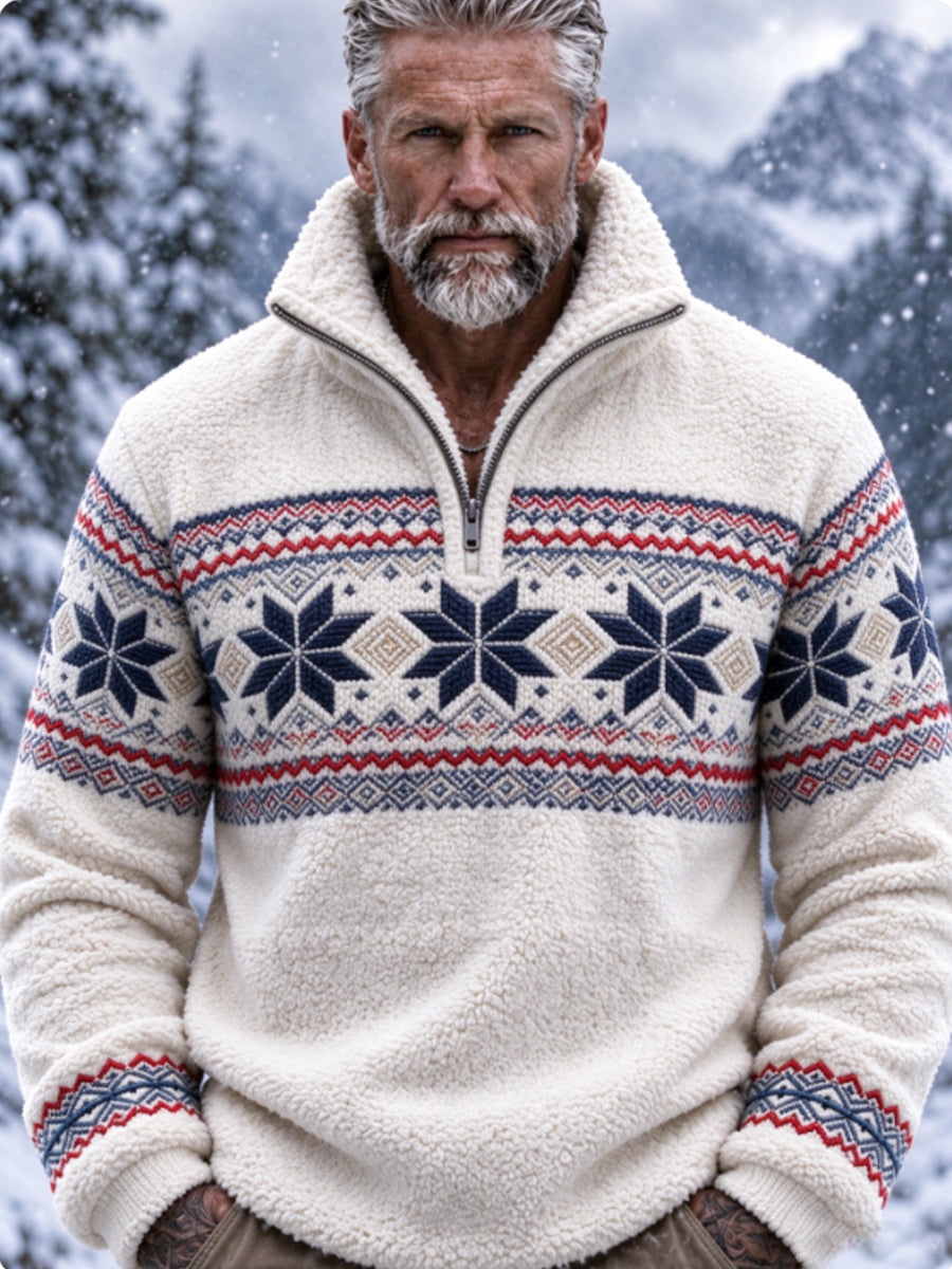 Herrtröja i nordisk Fair Isle-stil med geometrisk snöflingemönstrad design, flanell