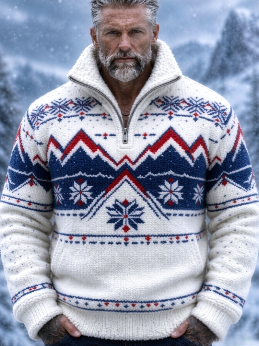 Herrtröja i nordisk Fair Isle-stil med geometrisk snöflingemönstrad design, flanell