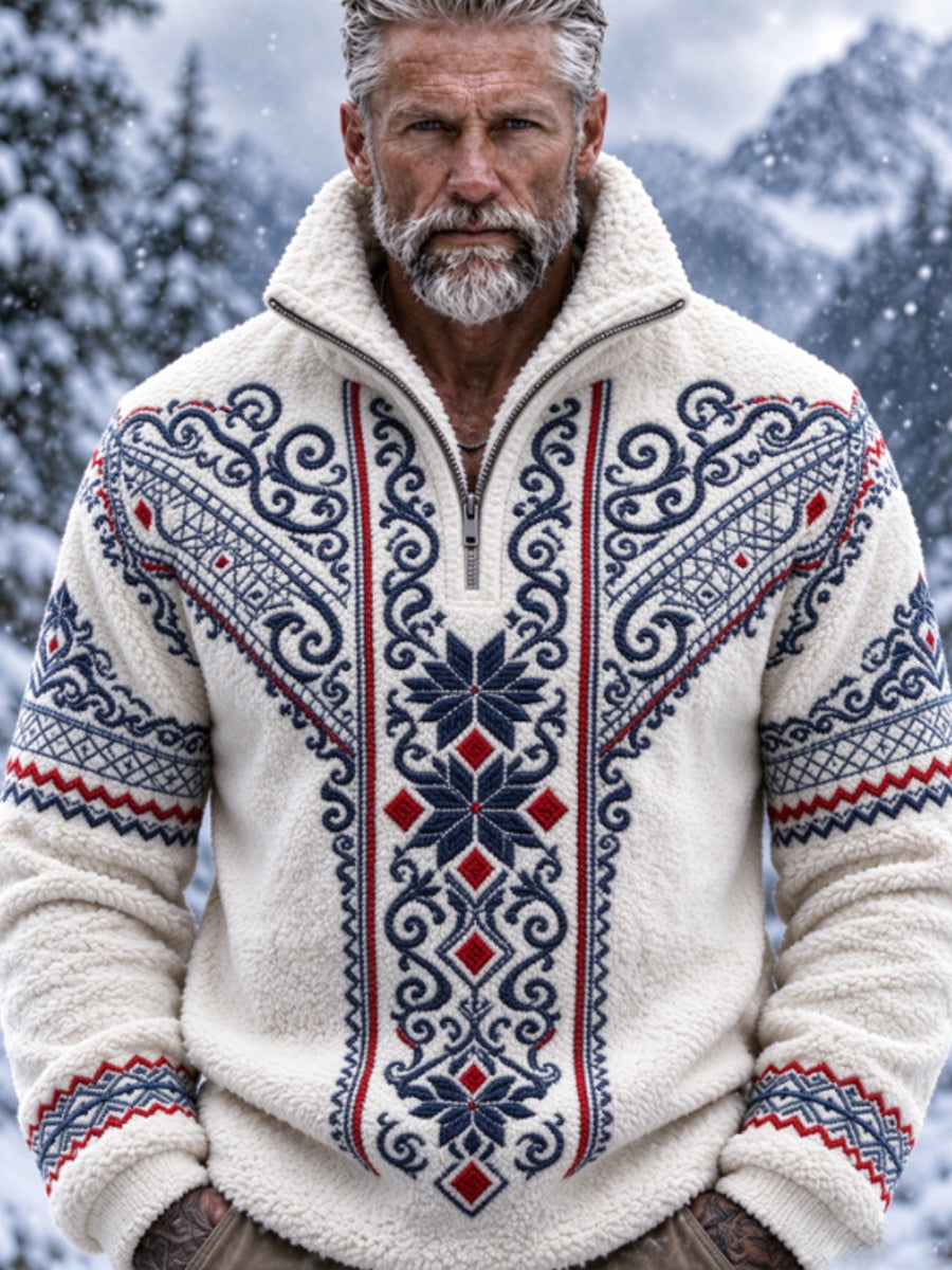Herrtröja i nordisk Fair Isle-stil med geometrisk snöflingemönstrad design, flanell