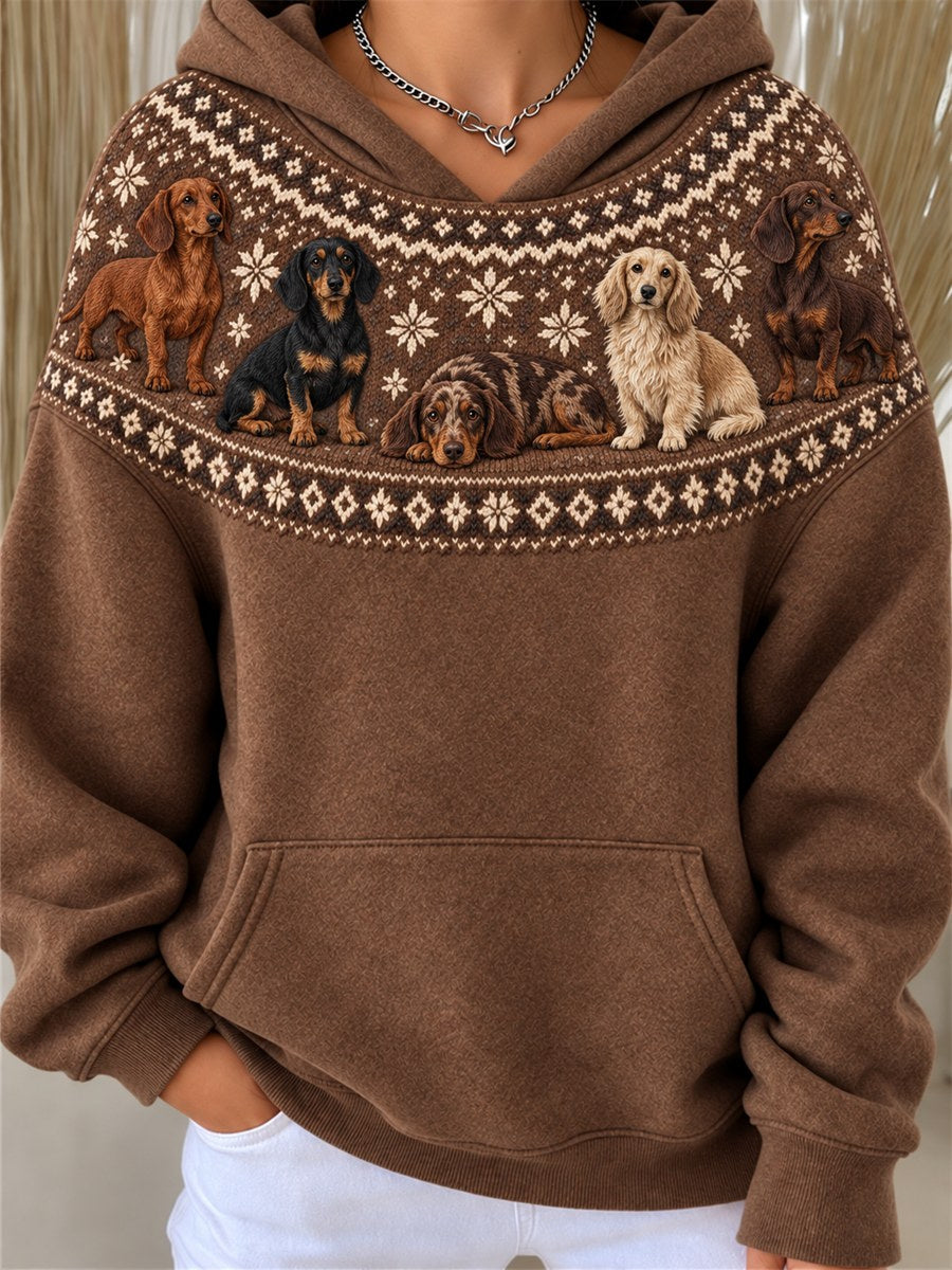 Kvinnors Vintage Dachhund hundar Yoke Isle Mönster Print