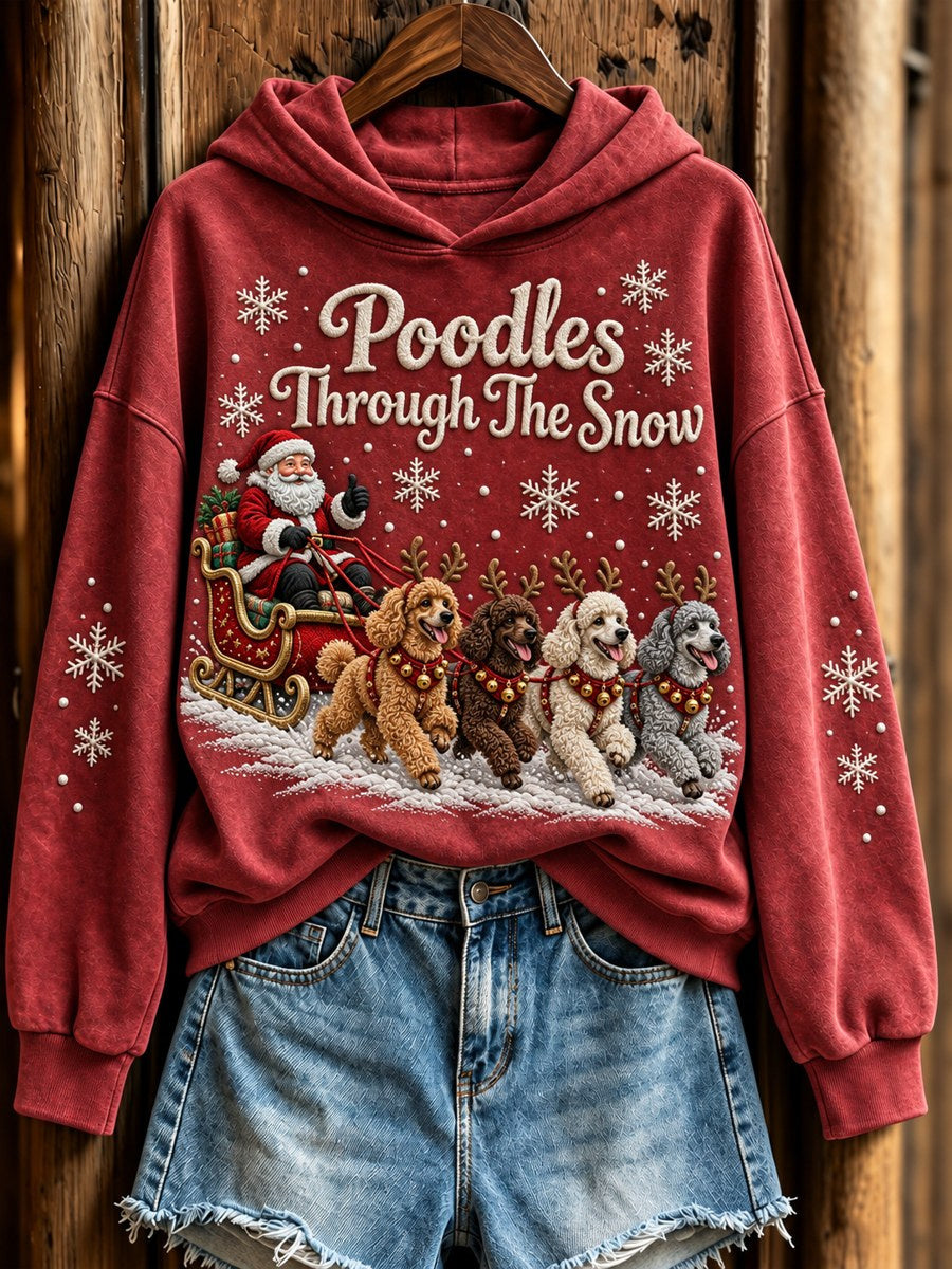 Kvinnors Pudlar Genom snön jultomten & Hundar Skriv ut Hoodie.
