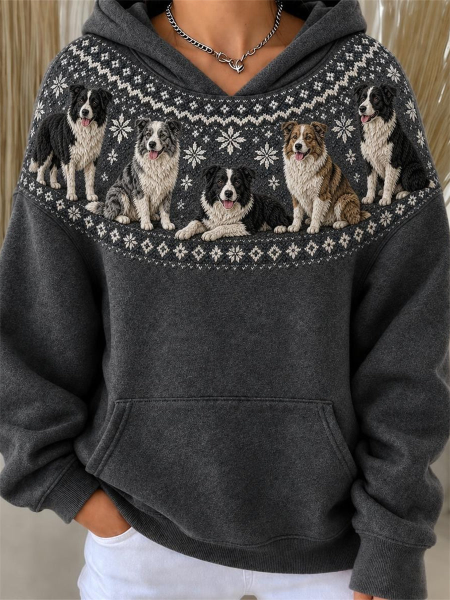Damtröja med vintage-mönster av Border Collie-hundar och Yoke Isle-design