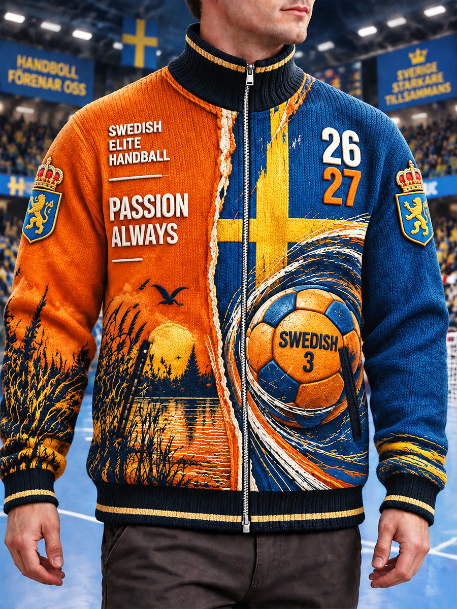 Mäns IFK Kristianstad Swedish Handboll Patchwork Skriv ut Casual Zip-Up Jacka