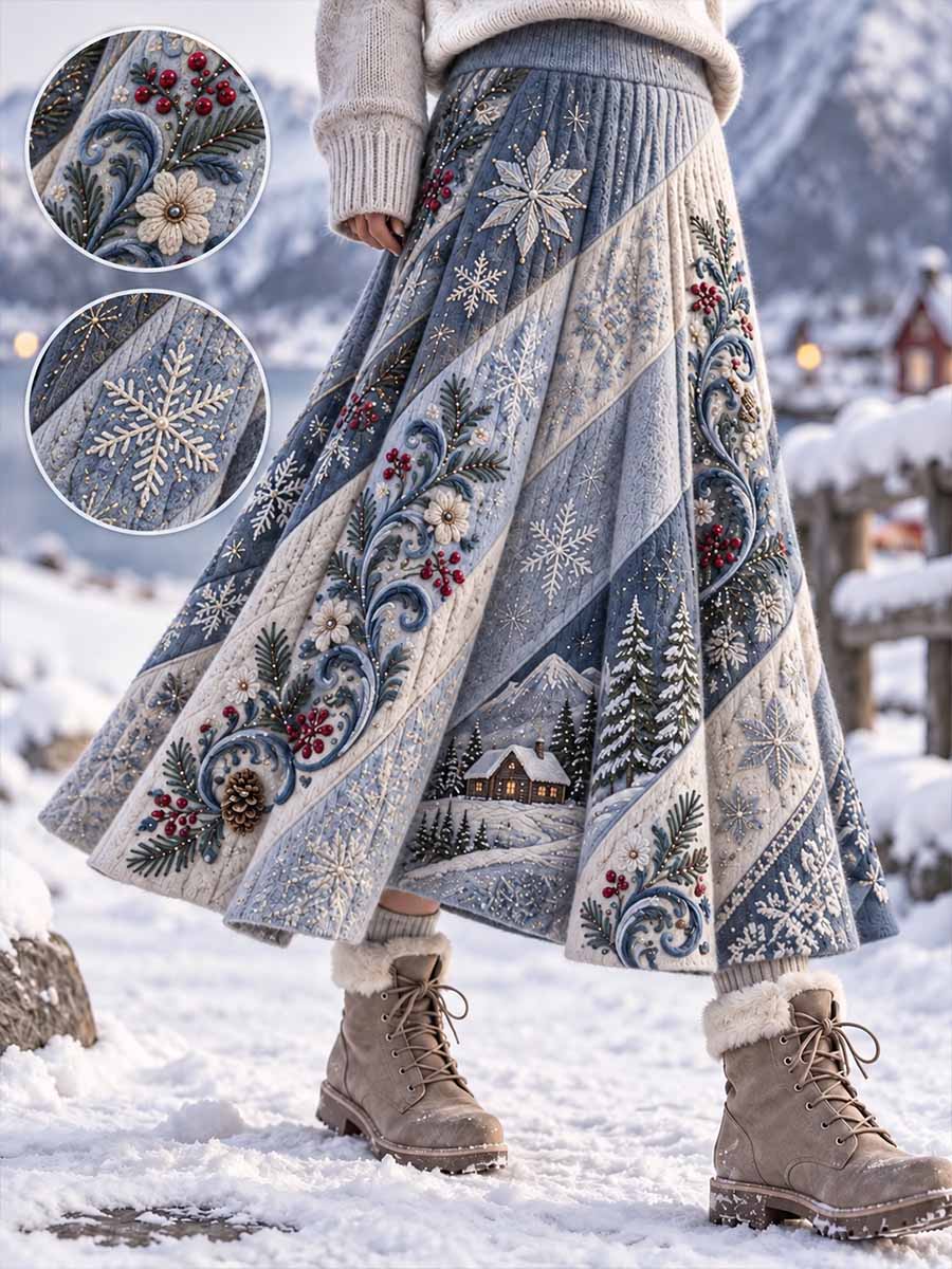 Kvinnors vinter Folk Konst mönster Skriv ut Midi Skirt
