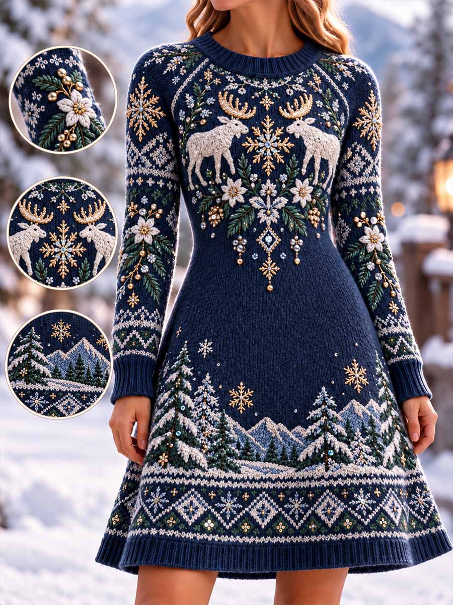 Kvinnors vinterskog Snowflake Print klänning
