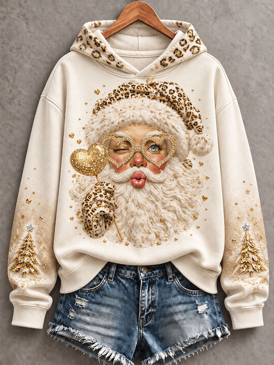 Kvinnors roliga Santa God jul Konst Tryckt Hoodie.