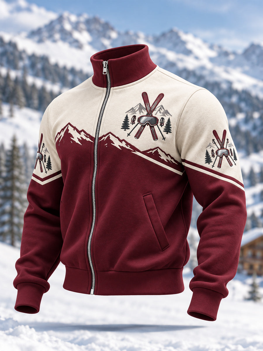 Herrskidälskare redo för skidsäsongen – avslappnad sweatshirt med dragkedja