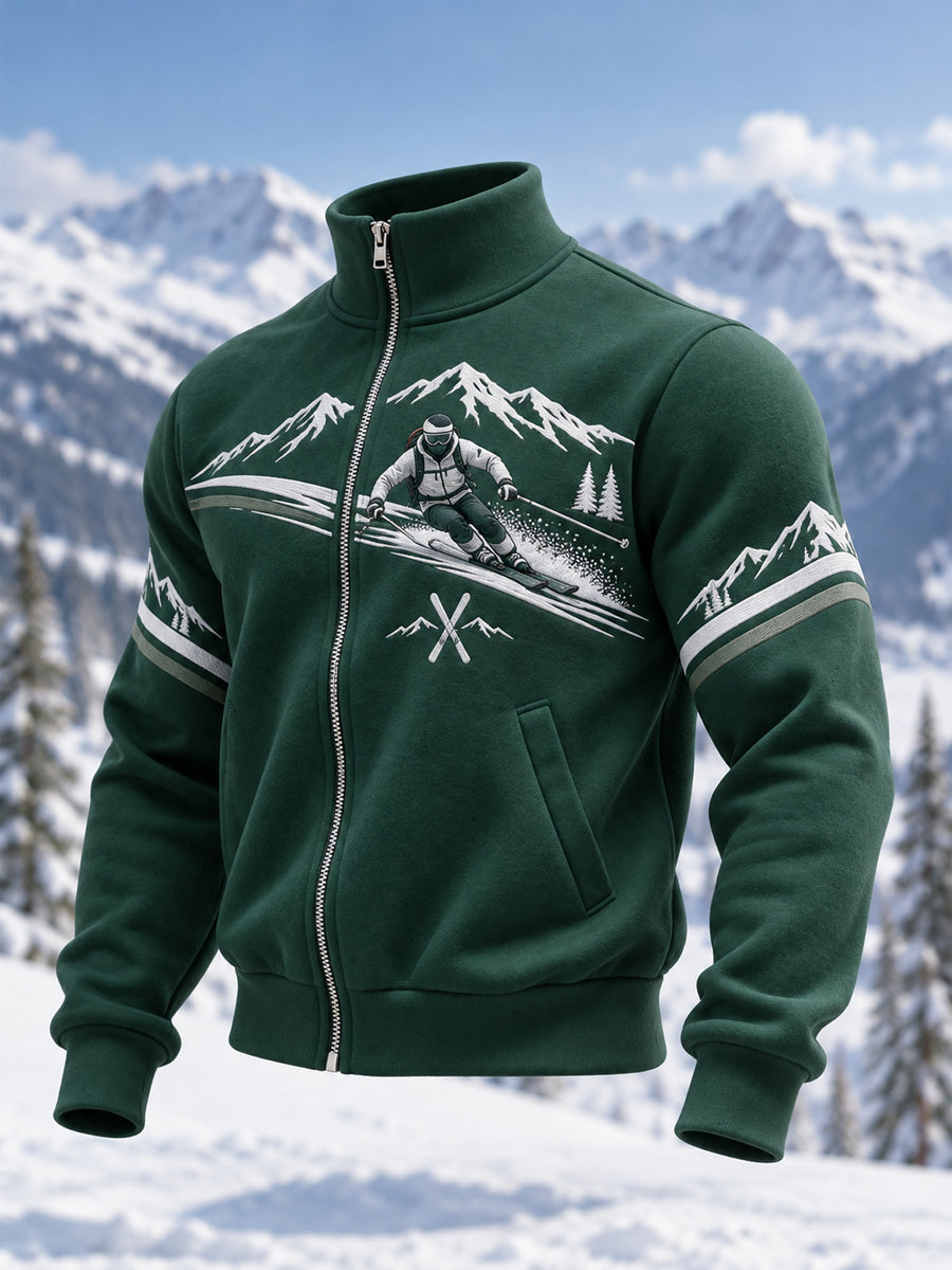 Herrskidälskare redo för skidsäsongen – avslappnad sweatshirt med dragkedja