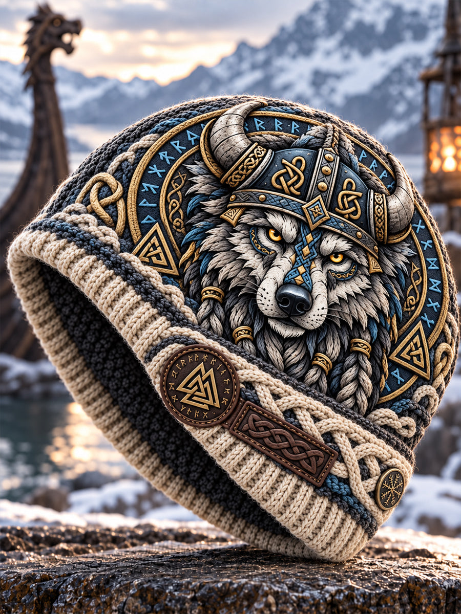 Vikingkonst Vintage Varm, kallstickad mössa för höst och vinter