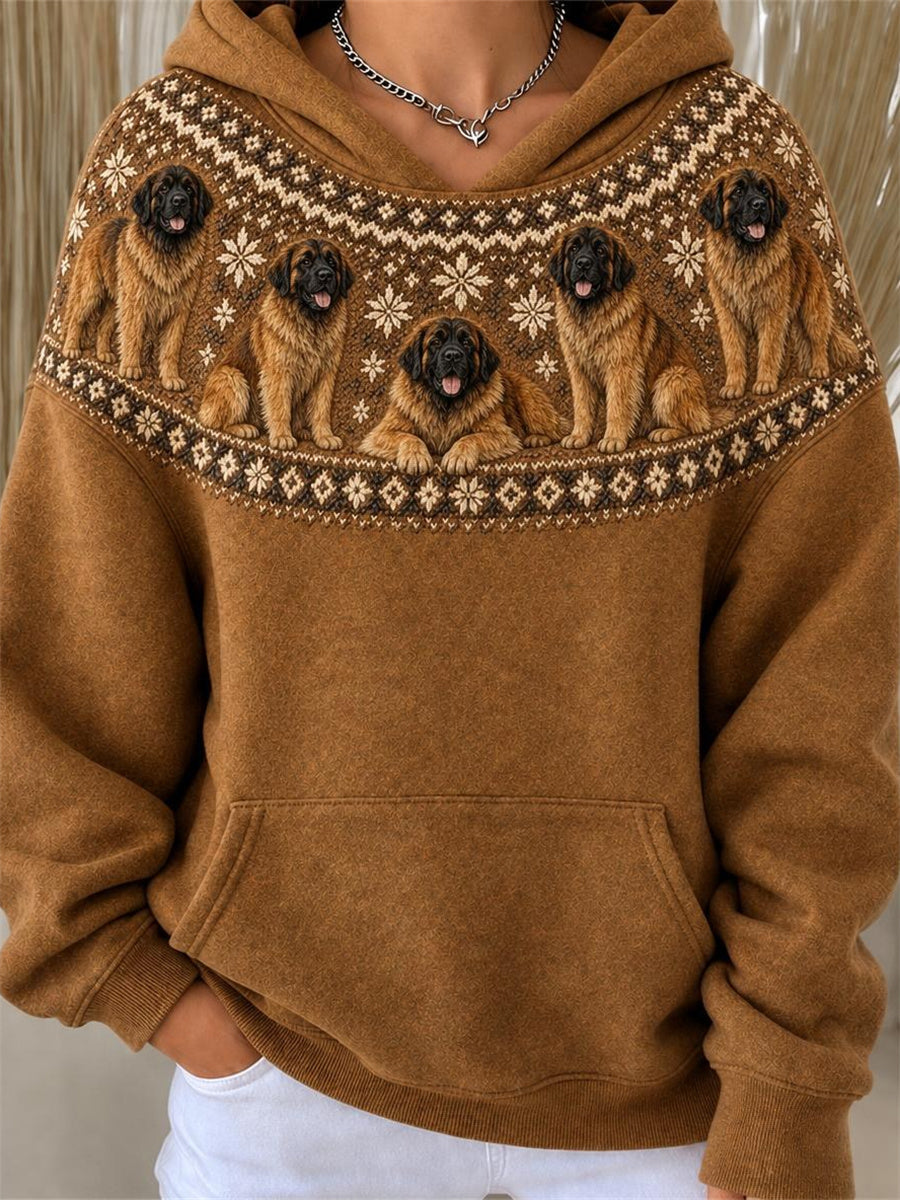 Kvinnors Vintage Leonberger hundar Yoke Isle Mönster Print