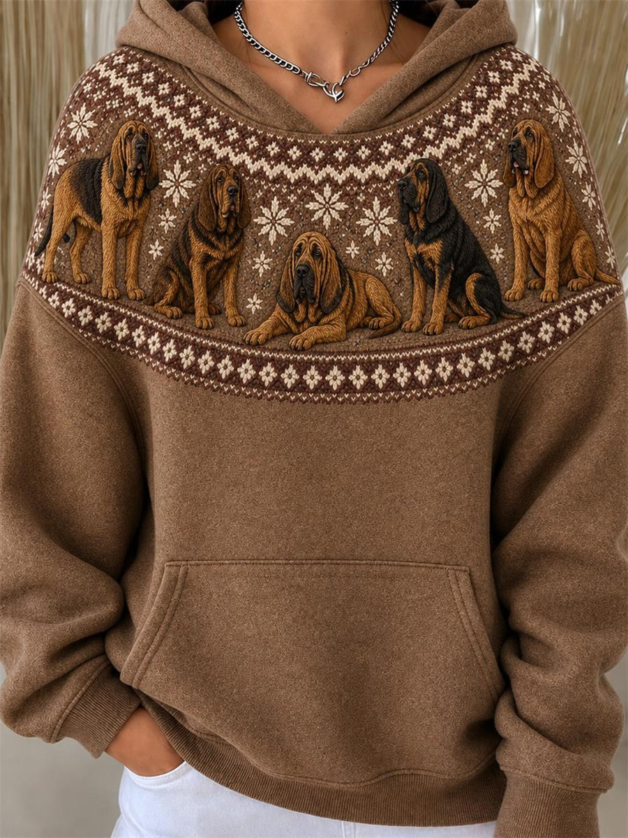 Kvinnors Vintage Bloodhound hundar Yoke Isle Mönster Skriv ut huvat