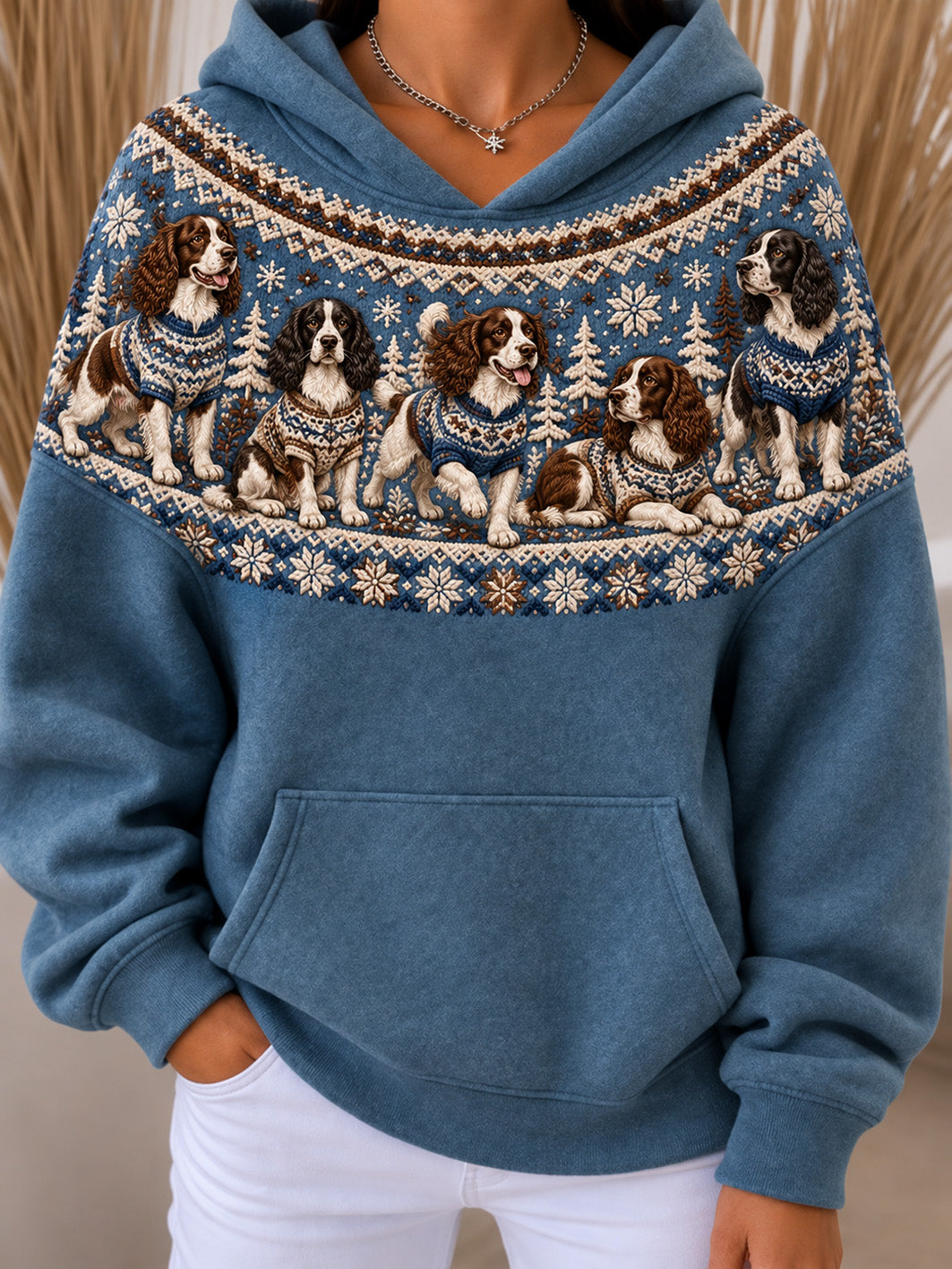 Kvinnors engelska Springer Spaniel Hundar Mönster Orsaksa Hoodie.